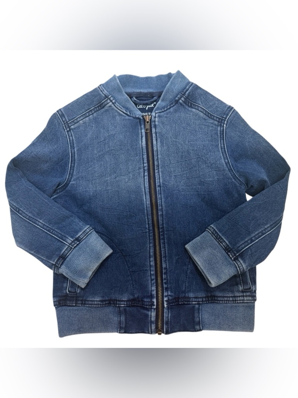 Cat and Jack Size XS 4/5 Denim Bomber Jean Jacket Extra Small Zip Boys Like New